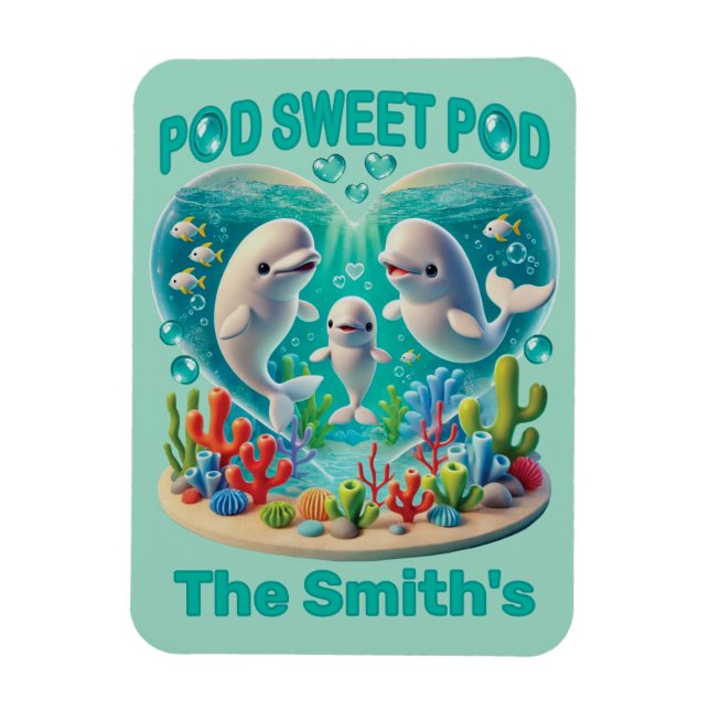 anpassadet "Pod Sweet Pod" Whale Family Magnet (Vertikal)