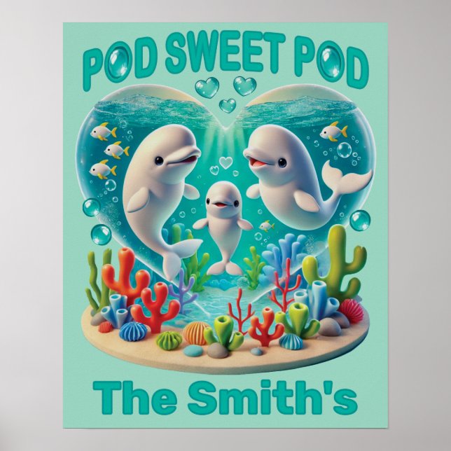 anpassadet "Pod Sweet Pod" Whale Family Poster (Framsidan)