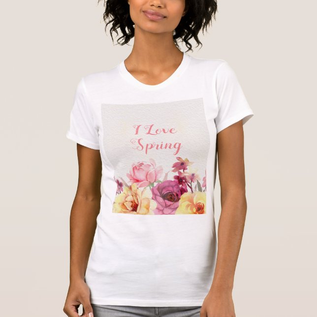 Anpassadet Red rosa lila gula blommor T Shirt (Framsida)