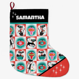 Anpassadet Retro Svarta katter - julklapp Stor Julstrumpa