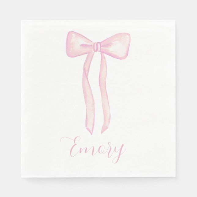 Anpassadet rosa Bow Baby Shower Napkins Pappersservett (Framsidan)