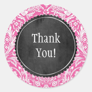 Anpassadet rosa Damask Pattern Flower Chalkboard Runt Klistermärke