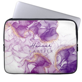 Anpassadet royal Amethyst GoldGlitter Watercolor Laptop Fodral