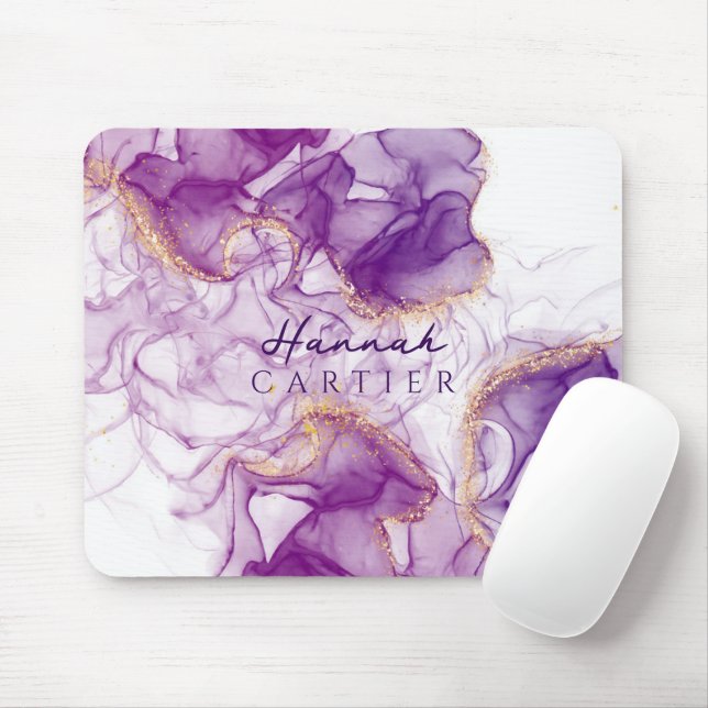 Anpassadet royal Amethyst GoldGlitter Watercolor Musmatta (Med mus)