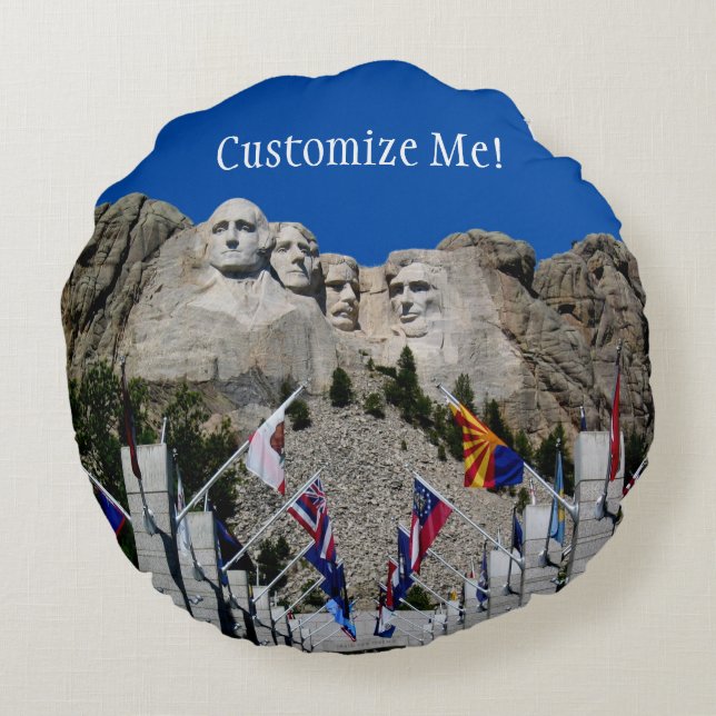 Anpassadet Rushmore Photo Souvenir Rund Kudde (Baksidan)