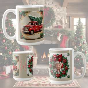 Anpassadet Rustic Farmhouse Red Lastbil jul Kaffemugg