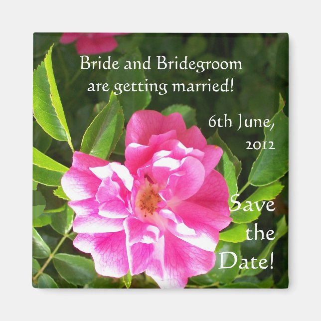Anpassadet "Save the Date" Magnet, Rosa ros Magnet (Framsidan)