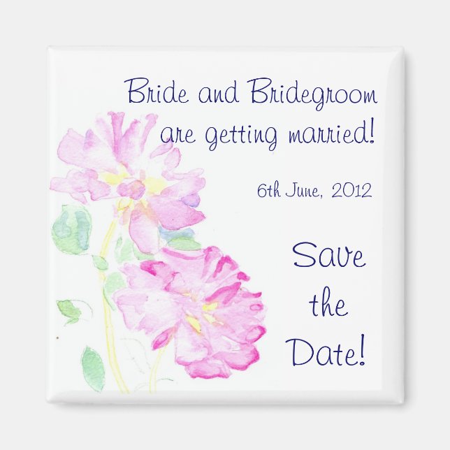 Anpassadet "Save the Date" Magnet, Rosa ros Magnet (Framsidan)
