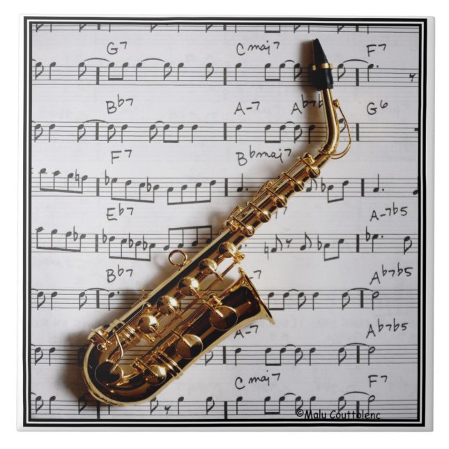 Anpassadet Saxophone Music Tile Kakelplatta (Framsidan)