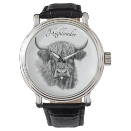 Anpassadet Scottish Highland Cow Sketch Armbandsur