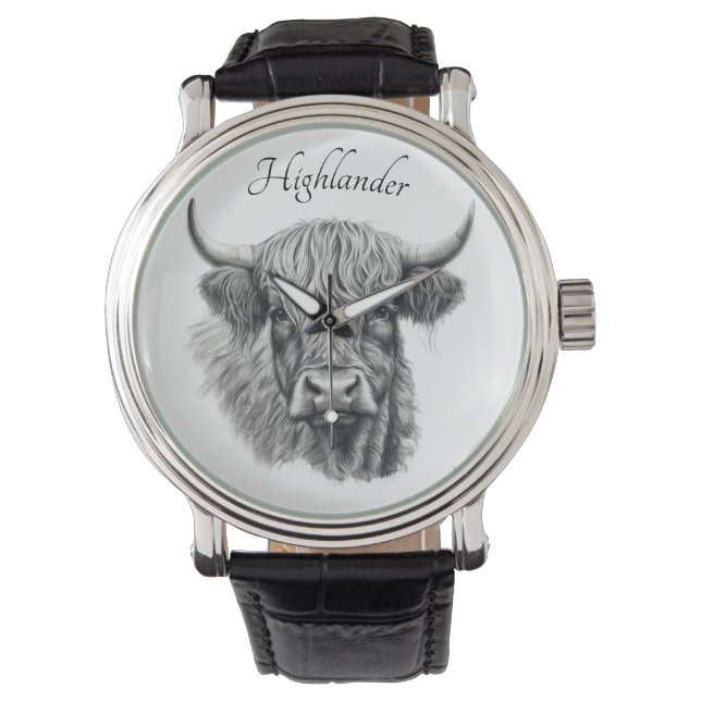 Anpassadet Scottish Highland Cow Sketch Armbandsur (Framsida)