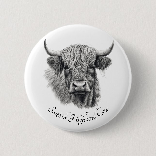 Anpassadet Scottish Highland Cow Sketch Knapp (Framsida)