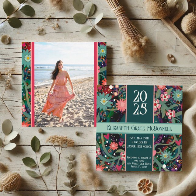 Anpassadet söt Blommigt Photo Unique Studenten Inbjudningar (Skapare uppladdad)