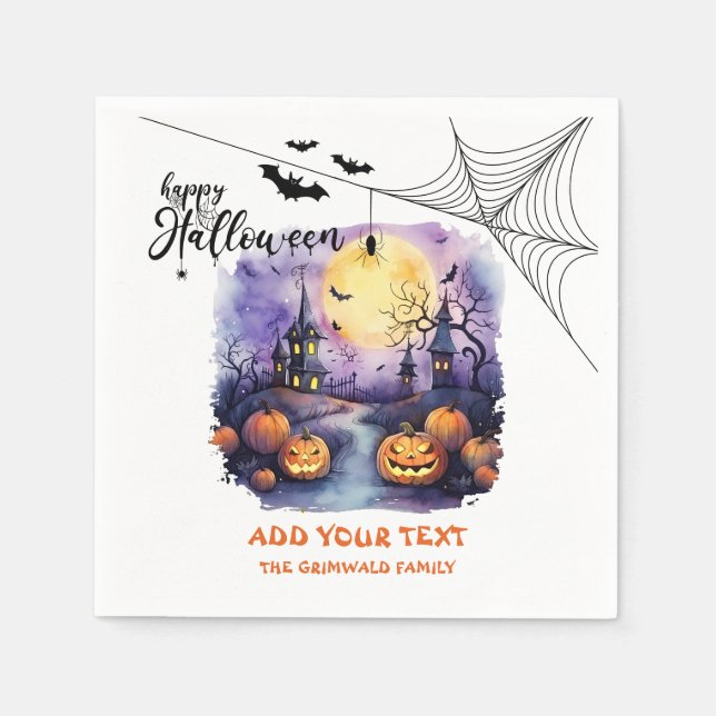 Anpassadet Spooky Halloween House Papper Napkins Pappersservett (Framsidan)