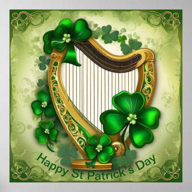 Anpassadet St Patrick's Day Harp. St patty dag Poster (Framsidan)