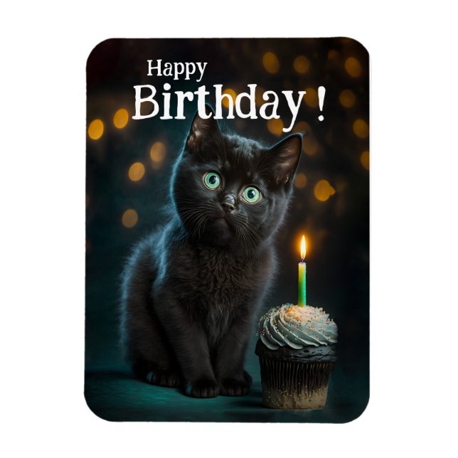 Anpassadet, Svart Kitten Birthday Magnet (Vertikal)
