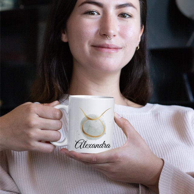 Anpassadet Taurus Watercolor Zodiac Design Kaffe Kaffemugg (Skapare uppladdad)