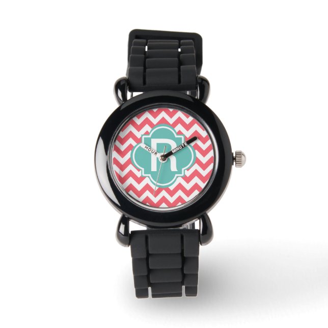 Anpassadet Teal and Coral Zig Zag Wristwatch Armbandsur (Framsida)