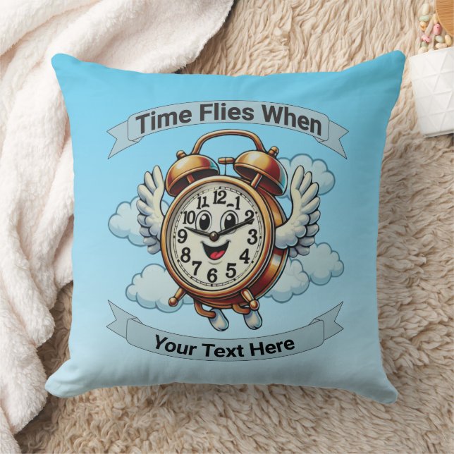 Anpassadet "Time Flies when" (flygklockslag) Kudde (Filt)