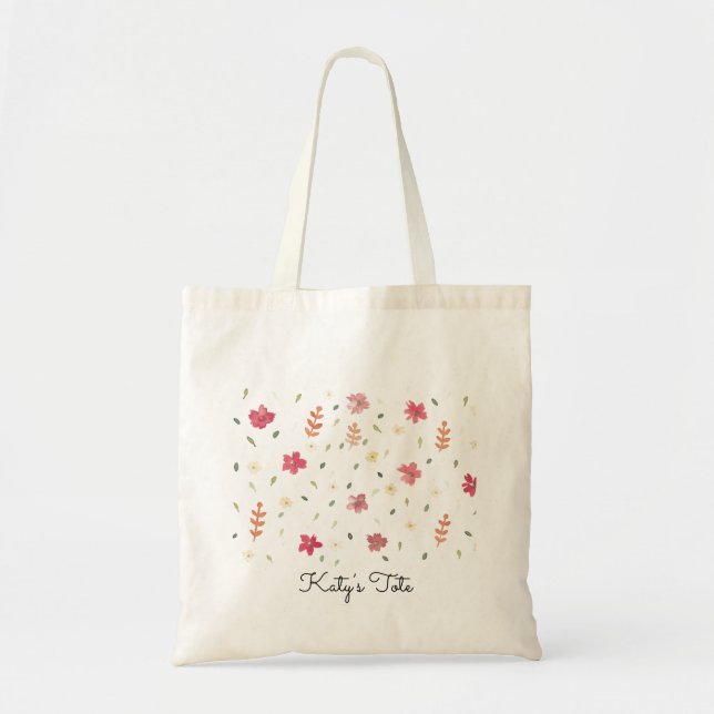 Anpassadet Tote with Rosa Flowers Tygkasse (Framsidan)