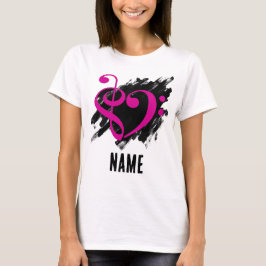 Anpassadet Treble och Bass Clef Heart Fuchsia T Shirt