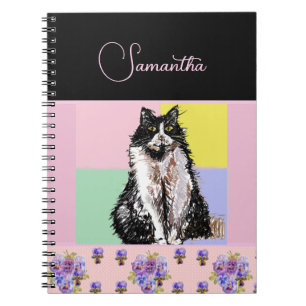 Anpassadet Tuxedo Cat Cats Pastel Rosa Girls Anteckningsbok