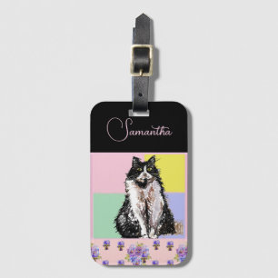 Anpassadet Tuxedo Cat Cats Pastel Rosa Girls Bagagebricka