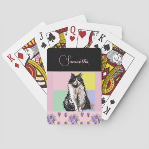 Anpassadet Tuxedo Cat Cats Pastel Rosa Girls Casinokort