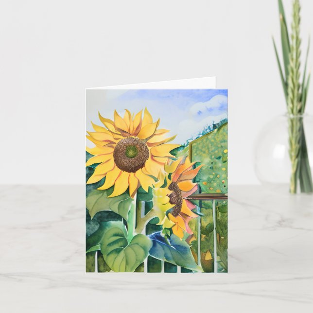 Anpassadet Vattenfärgade solblommor Kort (Framsida)