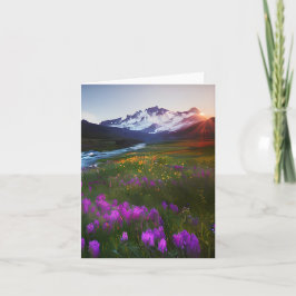 Anpassadet Vattenfärgat berg och blommor Kort