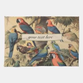 anpassadet vintage botaniska scenparroter kökshandduk