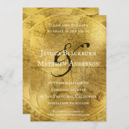 Anpassadet vintage Gammal världskarta i Guld Spara Datumet