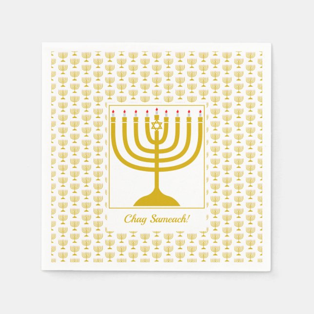 Anpassadet Vita Guld | Hanukkah | MENORAH Pappersservett (Framsidan)