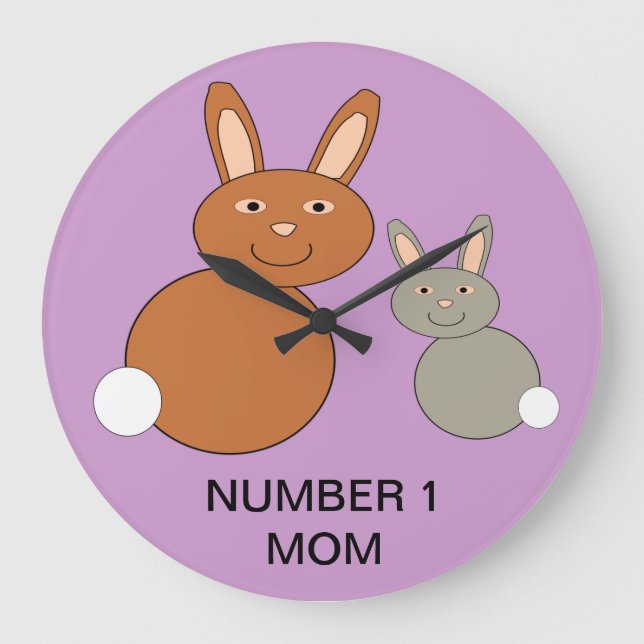 Anpassadet Wall Clock i Mors dag Bunnies Stor Klocka (Framsida)