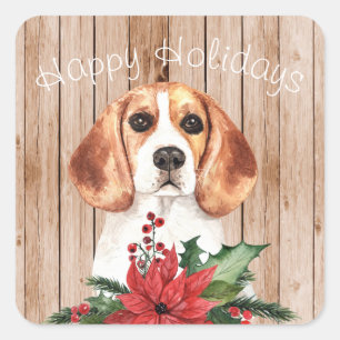 Anpassadet Watercolor Beagle & jul Bouquet Fyrkantigt Klistermärke