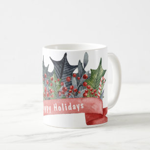 Anpassadet Watercolor Holly Banner Kaffemugg