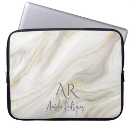 Anpassadet White Jade Marble Guld Glitter Laptop Fodral