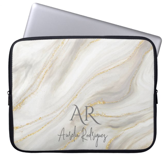 Anpassadet White Jade Marble Guld Glitter Laptop Fodral (Framsidan)