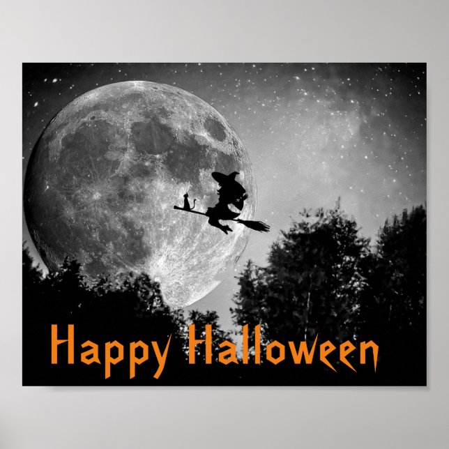 Anpassadet Witch och Måne Halloween Poster (Framsidan)