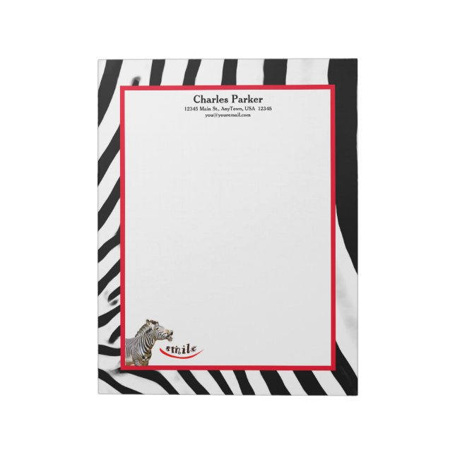 Anpassadet Zebra Smile Black/White/Red Large Anteckningsblock (Roterad)