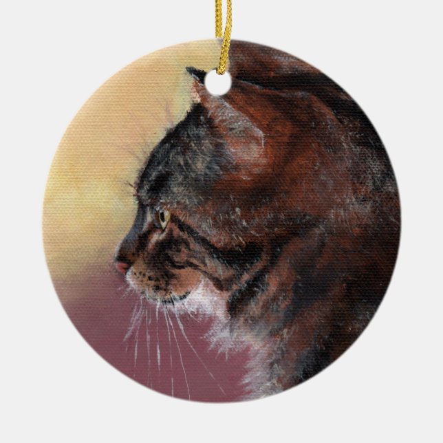 Anpassadetabby kattprydnad julgransprydnad keramik (Framsidan)