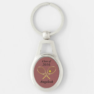 Anpassadetennis Keychains, dina färger, text Ovalt Silverfärgad Nyckelring