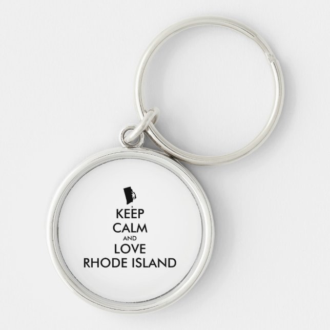 Anpassadets BEHÅLLA LUGN och KÄRLEK RHODE ISLAND Rund Silverfärgad Nyckelring (Framsidan)