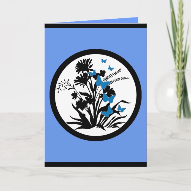 Anpassadets blåvita blomstersympatikort kort (Framsida)