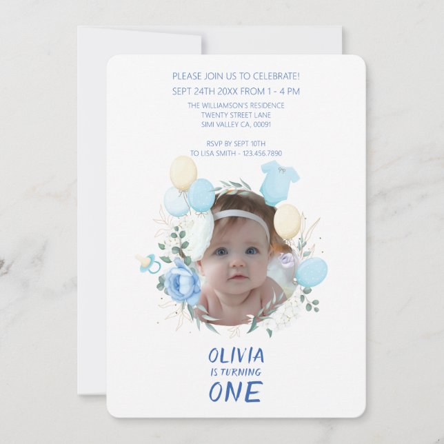 Anpassadets foto - 1:a födelsedag inbjudningar (Framsida)