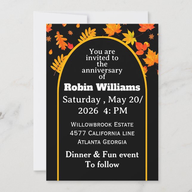 Anpassadets jubileumsinbjudan | Redigerbar Inbjudningar (Framsida)