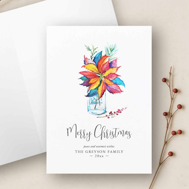 Anpassadets julkort | Do Berätta för Belle Helgkort (Custom Christmas cards blank inside with a watercolor poinsettia art by Victoria of Do Tell A Belle)