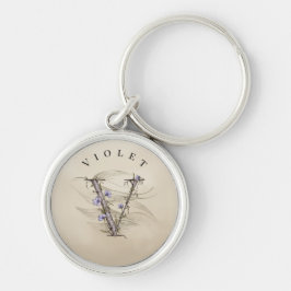 Anpassadets minimala inledande V-Elegant Rund Silverfärgad Nyckelring