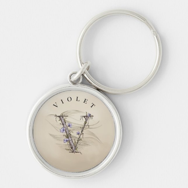 Anpassadets minimala inledande V-Elegant Rund Silverfärgad Nyckelring (Framsidan)