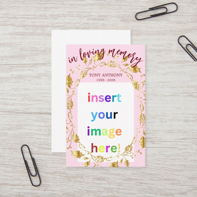 Anpassadets minnesfotofunktionellt bönekort visitkort (Fram/Back In Situ)